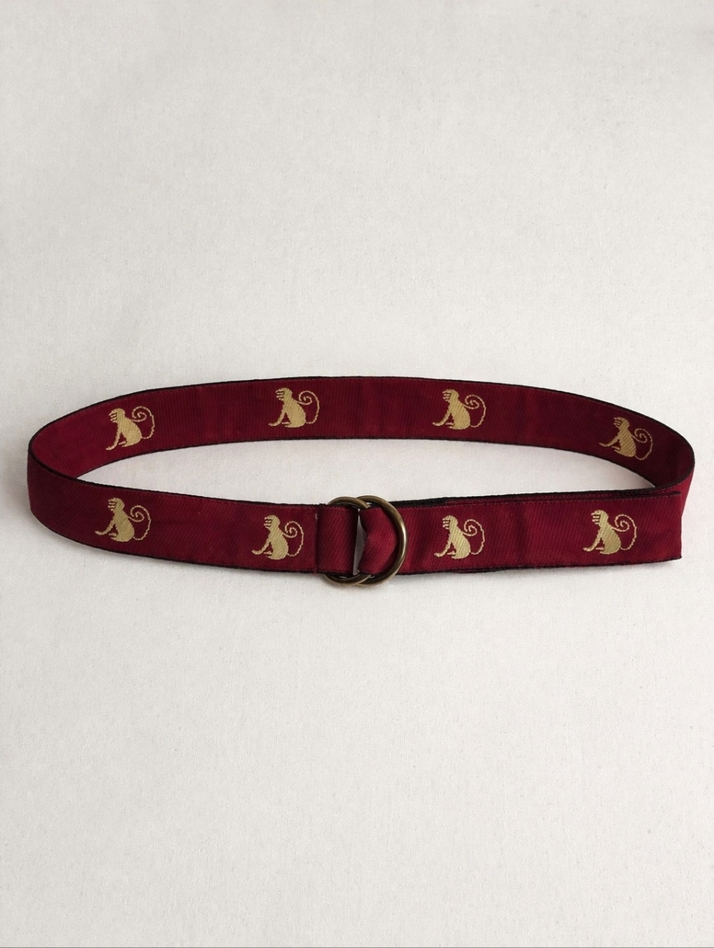 J McLaughlin Fabric Belt Red Monkey D Ring Belt, Size XS